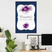プラム&ネイビーフローラブライダルシャワーへようこそ ポスター (ホームオフィス)