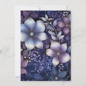 プラム、ネイビーブルー、シルバーの花柄の結婚式 招待状 (裏面)