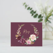 プラム・パープル・ピーチフローラリースRSVPポストカード ポストカード (スタンド正面)