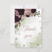プラム＆ピンクの花 緑の植物 サンキューカード (正面)
