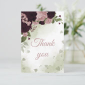 プラム＆ピンクの花 緑の植物 サンキューカード (スタンド正面)