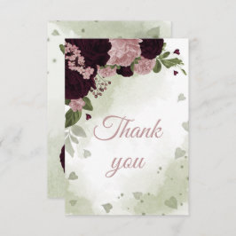 プラム&ピンクの花 緑の植物 サンキューカード