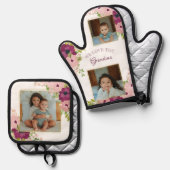 プラム&ピンクフローラおばあちゃんの写真が大好き 鍋つかみ&鍋敷きセット (正面/裏面)