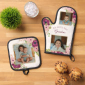 プラム&ピンクフローラおばあちゃんの写真が大好き 鍋つかみ&鍋敷きセット (トップダウン)