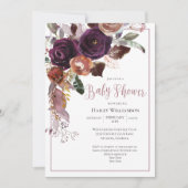 プラム、ピンク、パープルの花のストリングライト ベビーシャワー 招待状 (正面)
