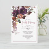 プラム、ピンク、紫のフローラストリング軽い赤ちゃんシャワー 招待状 (スタンド正面)