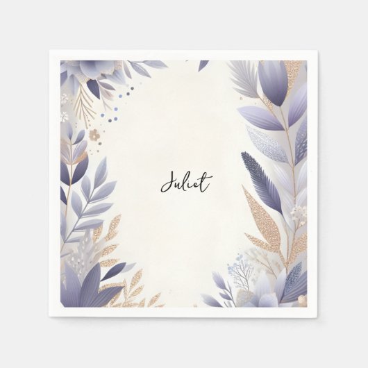 プラム フォール サマー ラベンダー セージ ブライダル シャワー スタンダードカクテルナプキン (正面)