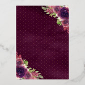 プラム フローラル バタフライ ネイビーブルー キンセアニエラ ゴールド 箔招待状 (裏面)