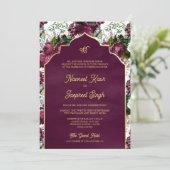 プラム フローラル フォト アナンド カラージ シーク教の結婚式 招待状 (スタンド正面)