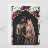 プラム フローラル フォト アナンド カラージ シーク教の結婚式 招待状 (裏面)