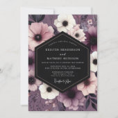 プラム フローラル 豪華なウェディング 招待状 (正面)