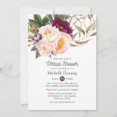 プラム＆ブラッシュ フローラル バーチャル ベイビーシャワーまたはブライダルシャワー 招待状 (正面)