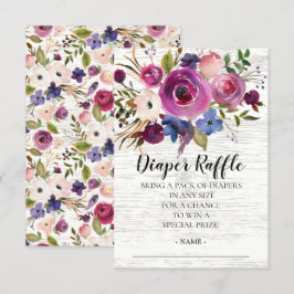プラム&ブルーベビーシャワーおむつラッフルチケット 招待状