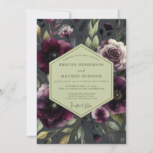 プラム・ムーディ・ブルーム・ウェディング 招待状 (正面)
