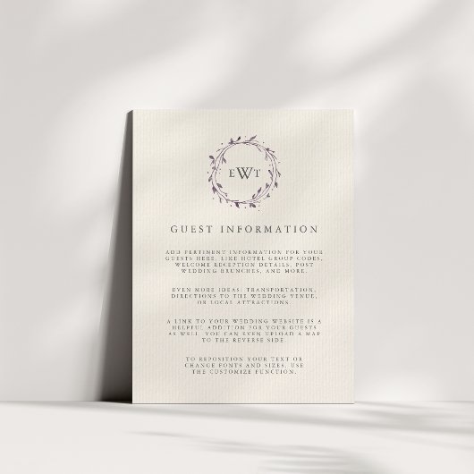 プラム | モノグラムの花輪 ウェディング ゲスト 詳細 招待状