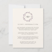 プラム | モノグラムの花輪 ウェディング ゲスト 詳細 招待状 (正面)