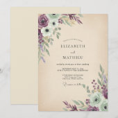 プラム モーブの野生の花の結婚式 招待状 (正面/裏面)