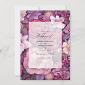 プラム、モーブ、ローズゴールドの花の結婚式 招待状 (正面)
