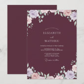 プラム ライラック 水彩 結婚式 招待状 (正面/裏面)
