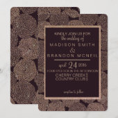 プラム＆ローズゴールドの花柄 ウェディング招待状 招待状 (正面/裏面)