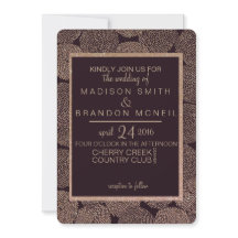 プラム＆ローズゴールドの花柄 ウェディング招待状