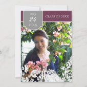 プラム·ン·シルバー·リーフ·スワール·ダマスク2卒業 招待状 (裏面)