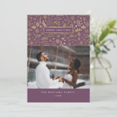 プラム+金ゴールドフェスティバルウィンターフォトクリスマスカード シーズンカード (スタンド正面)