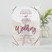 プラムbohoフレームシンプルフォトスクリプ結婚ト 招待状 (スタンド正面)