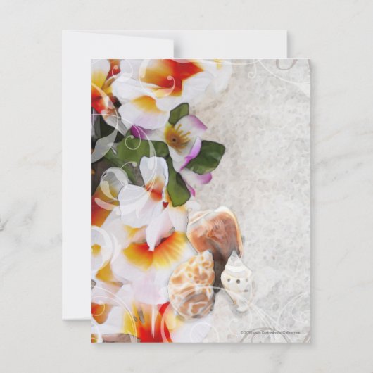 プラメリア オーキッドのレイを身に着けた砂浜の写真 Save the Date(結婚式の日を記念して セーブザデート (裏面)