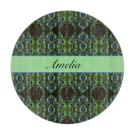 プラメ王室のージ – Luxe Peacock Feather Pattern カッティングボード (正面)