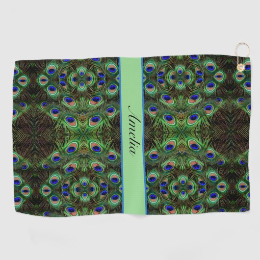 プラメ王室のージ – Luxe Peacock Feather Pattern ゴルフタオル (横)