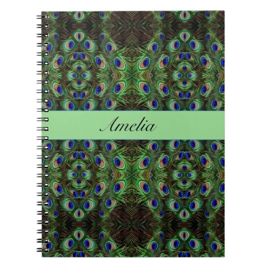 プラメ王室のージ – Luxe Peacock Feather Pattern ノートブック (正面)