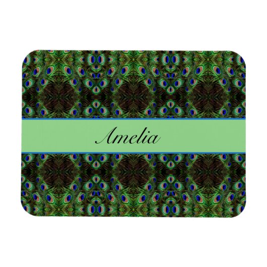 プラメ王室のージ – Luxe Peacock Feather Pattern マグネット (横)