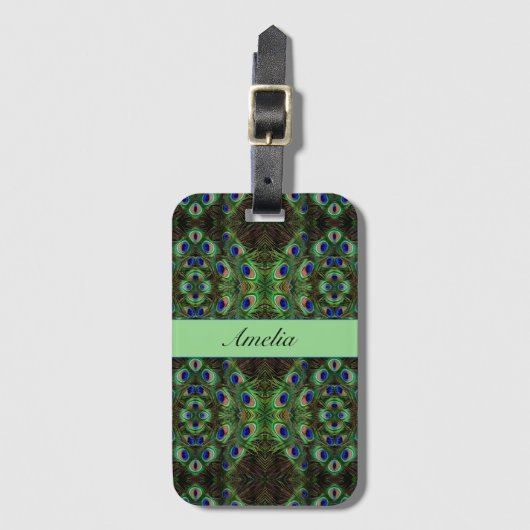 プラメ王室のージ – Luxe Peacock Feather Pattern ラゲッジタグ (正面縦)