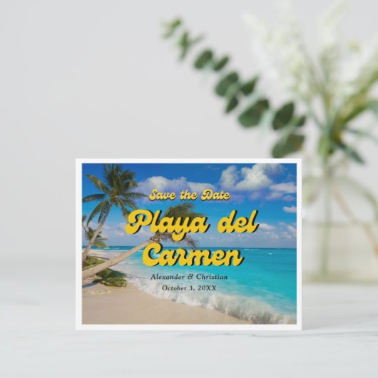 プラヤデルカルメンウェディング日付はがきを保存 ポストカード (スタンド正面)