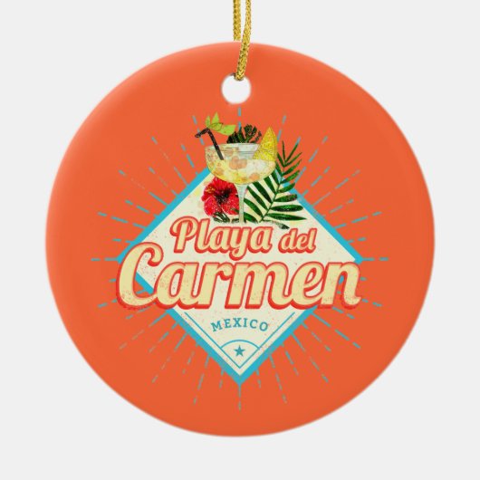 プラヤデルカルメンメキシコレトロカクテルヴィンテージ セラミックオーナメント (正面)