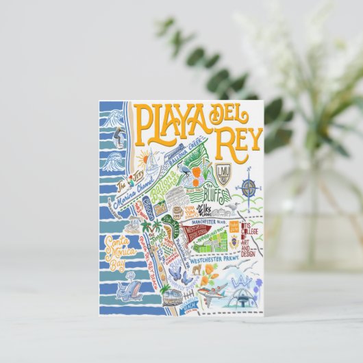 プラヤデルレイの図解入りの、写真付きの地図 ポストカード (スタンド正面)