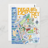 プラヤデルレイの図解入りの、写真付きの地図 ポストカード (正面/裏面)