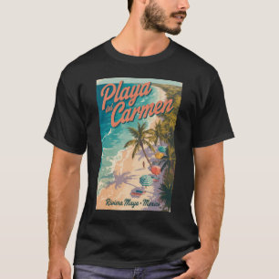 プラヤ・デル・カルメン ビーチ イラスト トラベル アート Tシャツ