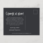 プランのおもしろいモダンの結婚写真の変更 案内ポストカード (裏面)