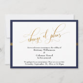 プランの変エレガント更ネイビーと金ゴールドカーストライプド 招待状 (正面)