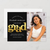 プランの変更の卒業金ゴールドブラックタイポグラフィ インビテーションポストカード (正面/裏面)