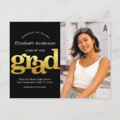 プランの変更の卒業金ゴールドブラックタイポグラフィ インビテーションポストカード (正面)