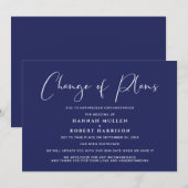 プランの変更延期 ネイビーブルーの結婚式 案内状 (正面/裏面)