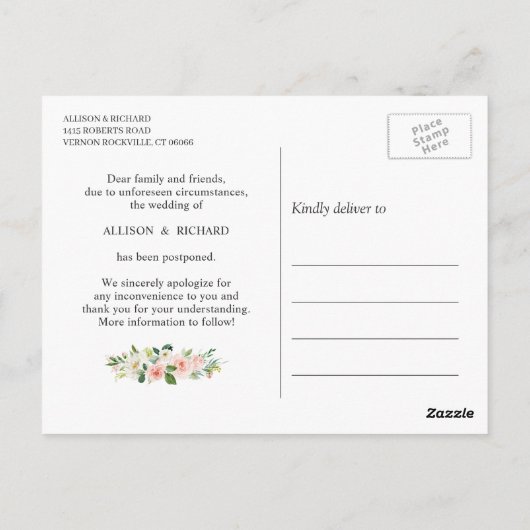 プランの変更金ゴールド幾何学的赤面ピンクフローラ ポストカード (裏面)