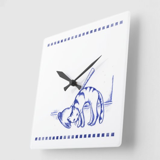 プランジャラビングキティ猫バスルーム スクエア壁時計 (傾斜)