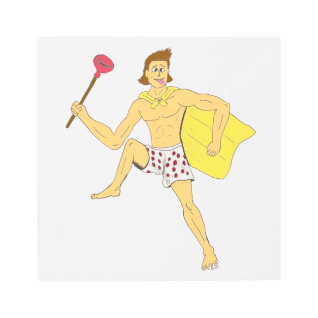 プランジャーと下着の男 メタルプリント (正面)