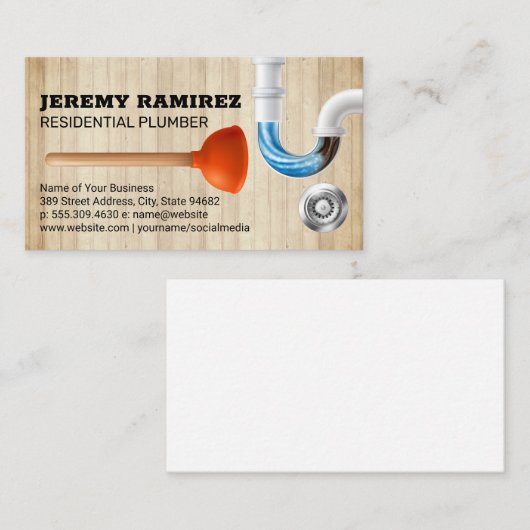 プランジャーと詰まったパイプの排水 名刺 (正面/裏面)