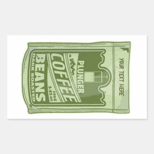 プランジャーポップ・アートのコーヒーアート食品包装イラストレーション 長方形シール (正面)