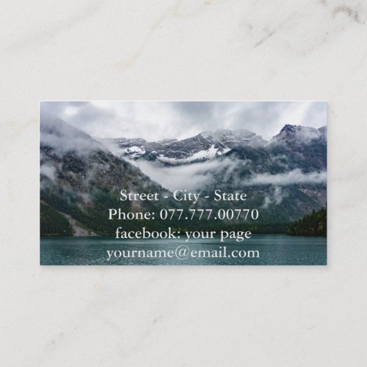 プランゼー湖の霧の中の雪の山 名刺 (裏面)